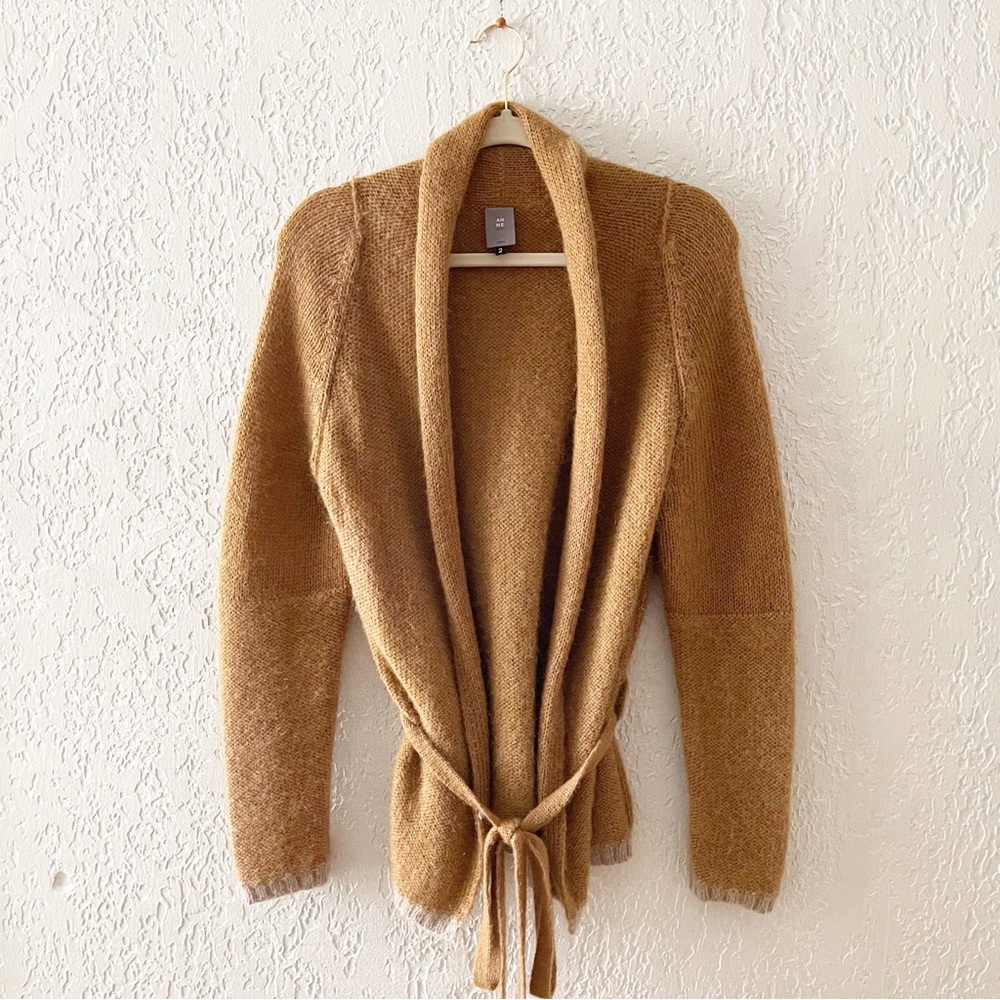 Anne Willi Paris Cardigan Sweater Camel Brown Neutral Mohair Knit Lightweight